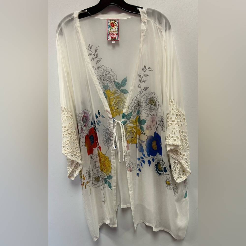 Johnny Was Floral Eyelet Cardigan